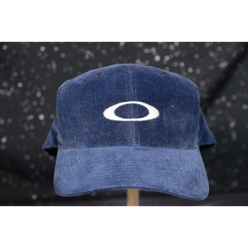 Vintage Oakley Software Corduroy Hat Cap Mens L XL Blue Stretch Fitted Logo